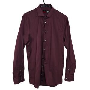 J.Ferrar Dress Shirt Men’s Medium Slim Burgundy Stretch Button Down 15 32/33